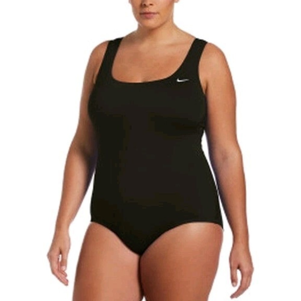 Plus Size One Piece Swimsuit Black Slimming Scoop Neck Nike 3X NWT